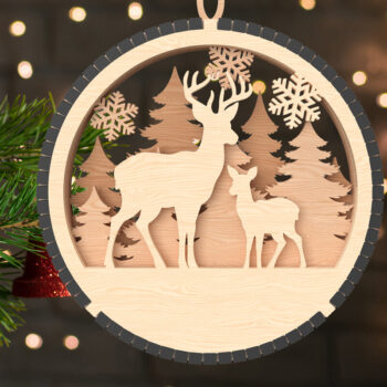 Intra απο ξύλο plywood Χρώμα wenge 3mm-4mm πάχος - Στολίδι για το χειμερινό δάσος της οικογένειας ελαφιών Δίασταση 6x6 cm INTRAFABR-104485822 - Image 1