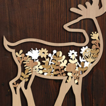 Intra απο ξύλο plywood  Χρώμα wenge 3mm-4mm πάχος - Πάνελ τοίχου με λουλουδάτα ελάφια Δίασταση 12x8 cm INTRAFABR-104485827 - Image 1