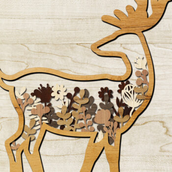 Intra απο ξύλο plywood  Χρώμα wenge 3mm-4mm πάχος - Πάνελ τοίχου με λουλουδάτα ελάφια Δίασταση 12x8 cm INTRAFABR-104485827 - Image 4