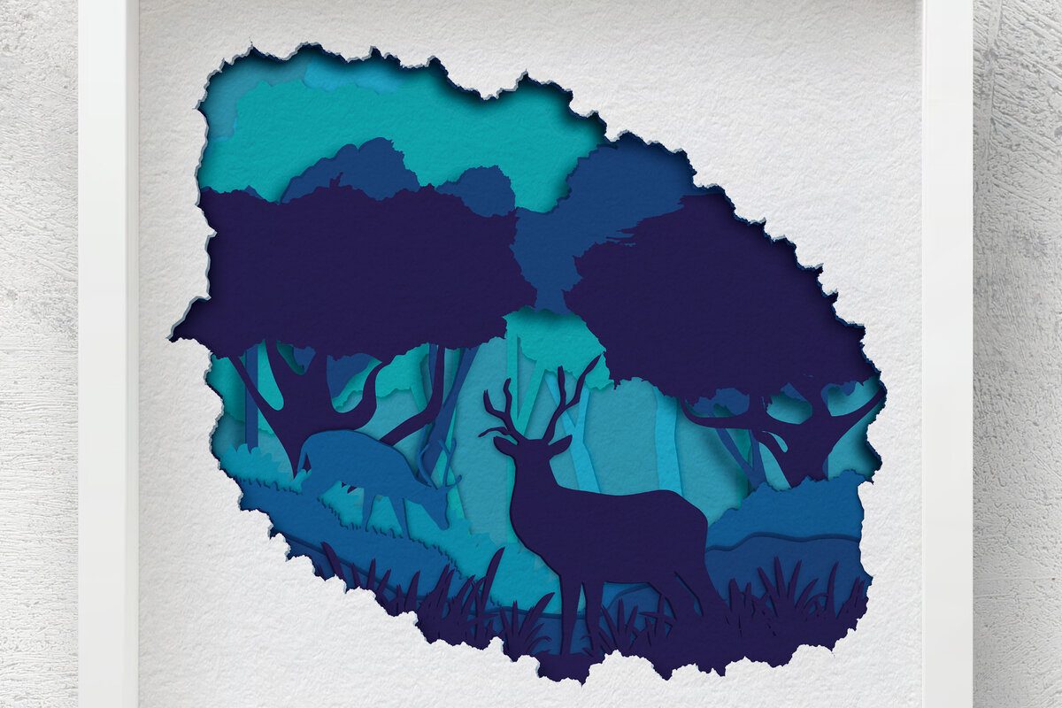 Intra απο ξύλο plywood  Χρώμα wenge 3mm-4mm πάχος - Deer Forest Shadow Box , 3D Papercut Δίασταση 10x10 cm INTRAFABR-119192225