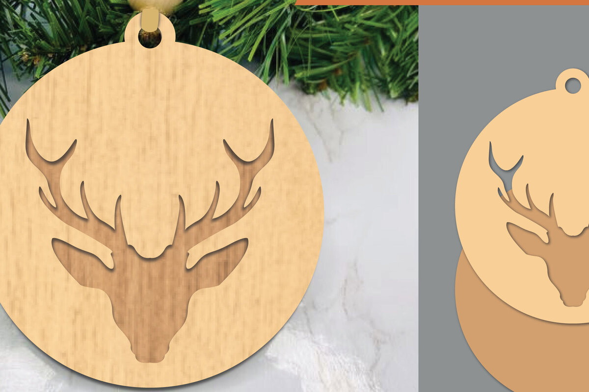 Intra απο ξύλο plywood  Χρώμα wenge 3mm-4mm πάχος - Στολίδι με λέιζερ κεφαλής ελαφιού Δίασταση 6x6 cm INTRAFABR-114246814