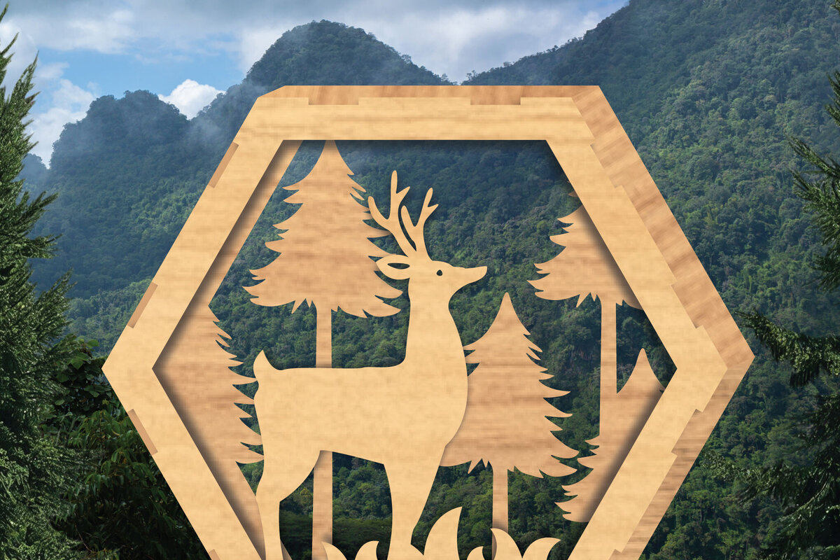 Intra απο ξύλο plywood  Χρώμα wenge 3mm-4mm πάχος - Deer Hexagon Cut Decor Home Decor 5 Δίασταση 20x20 cm INTRAFABR-114246717