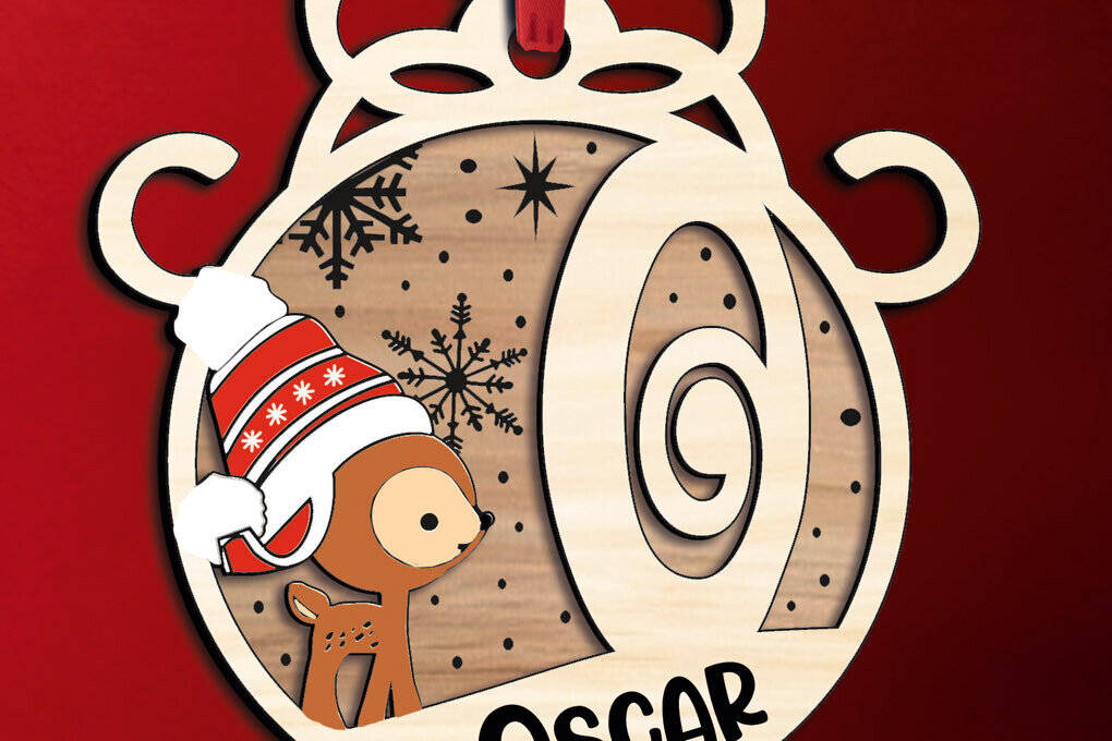 Intra απο ξύλο plywood  Χρώμα wenge 3mm-4mm πάχος - Ελάφια γιορτινή επιστολή O Χριστουγεννιάτικο στολίδι Δίασταση 6x6 cm INTRAFABR-123295266