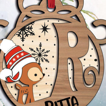 Intra απο ξύλο plywood  Χρώμα wenge 3mm-4mm πάχος - Ελάφια γιορτινό γράμμα R Χριστουγεννιάτικο στολίδι Δίασταση 6x6 cm INTRAFABR-86382401 - Image 1