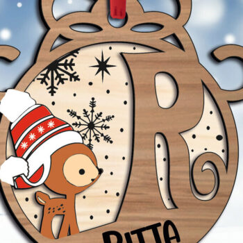 Intra απο ξύλο plywood  Χρώμα wenge 3mm-4mm πάχος - Ελάφια γιορτινό γράμμα R Χριστουγεννιάτικο στολίδι Δίασταση 6x6 cm INTRAFABR-86382401 - Image 2