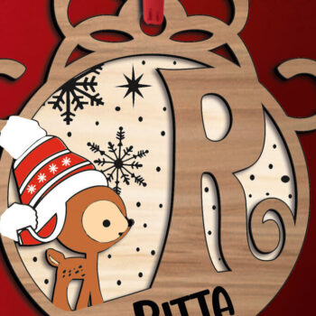 Intra απο ξύλο plywood  Χρώμα wenge 3mm-4mm πάχος - Ελάφια γιορτινό γράμμα R Χριστουγεννιάτικο στολίδι Δίασταση 6x6 cm INTRAFABR-86382401 - Image 3