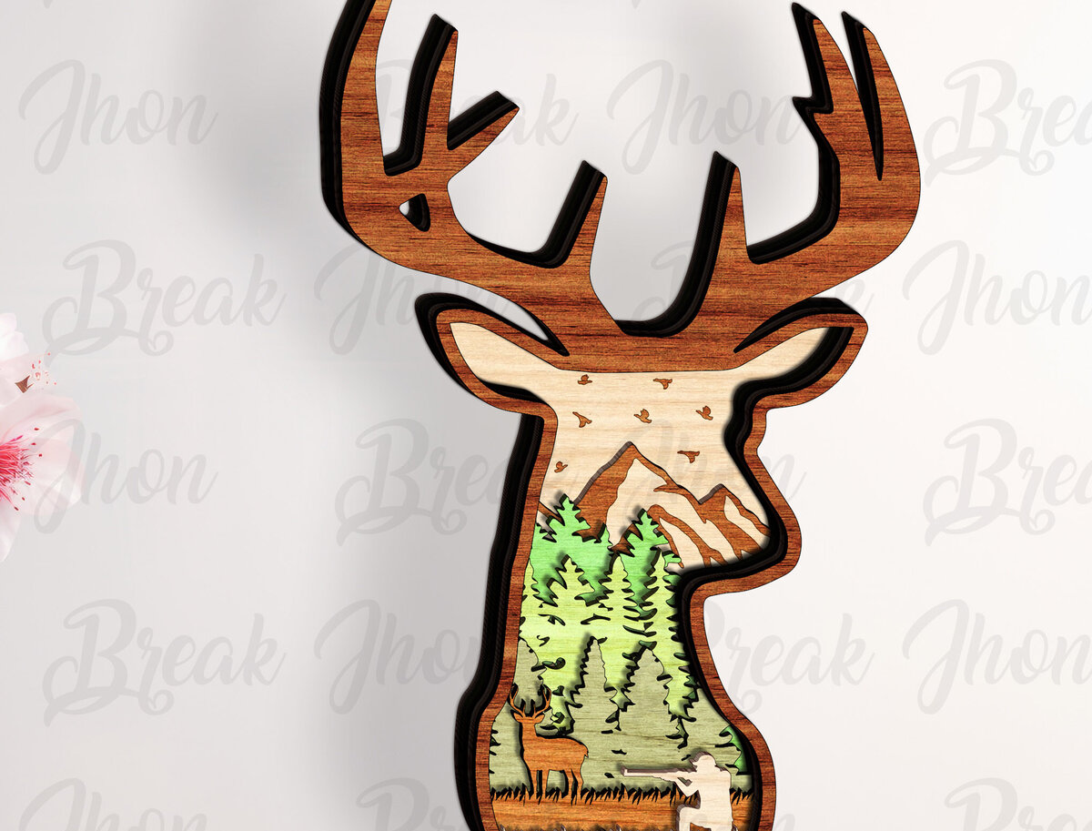 Intra απο ξύλο plywood  Χρώμα wenge 3mm-4mm πάχος - Σκηνή Κυνηγιού Ελαφιών Τέχνη Κρεμαστή στον τοίχο Δίασταση 20x20 cm INTRAFABR-110121381