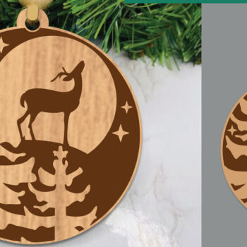 Intra απο ξύλο plywood  Χρώμα wenge 3mm-4mm πάχος - Ελάφια στο δάσος Κόψιμο με λέιζερ στολίδι 3 Δίασταση 6x6 cm INTRAFABR-96516792 - Image 1