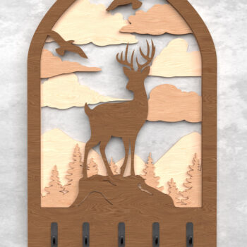 Intra απο ξύλο plywood  Χρώμα wenge 3mm-4mm πάχος - Ελάφια στο δάσος κλειδοθήκη Δίασταση 30x20 cm INTRAFABR-96729463 - Image 1