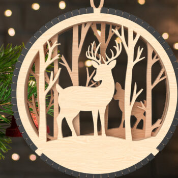 Intra απο ξύλο plywood Χρώμα wenge 3mm-4mm πάχος - Ελάφια στο χριστουγεννιάτικο στολίδι του χειμερινού δάσους Δίασταση 6x6 cm INTRAFABR-96516830 - Image 1