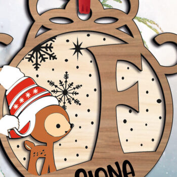 Intra απο ξύλο plywood  Χρώμα wenge 3mm-4mm πάχος - Ελάφια γράμμα F Χριστουγεννιάτικο στολίδι διακοπών Δίασταση 6x6 cm INTRAFABR-96516930 - Image 1