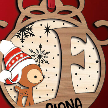 Intra απο ξύλο plywood  Χρώμα wenge 3mm-4mm πάχος - Ελάφια γράμμα F Χριστουγεννιάτικο στολίδι διακοπών Δίασταση 6x6 cm INTRAFABR-96516930 - Image 2