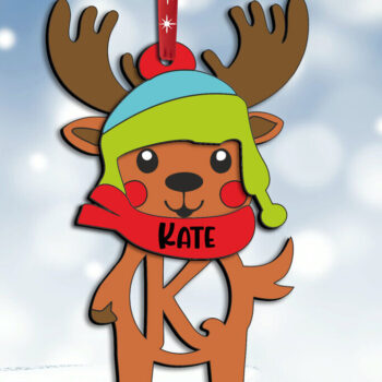 Intra απο ξύλο plywood  Χρώμα wenge 3mm-4mm πάχος - Ελάφια γράμμα K Χριστουγεννιάτικο στολίδι διακοπές Δίασταση 6x6 cm INTRAFABR-96729434 - Image 1