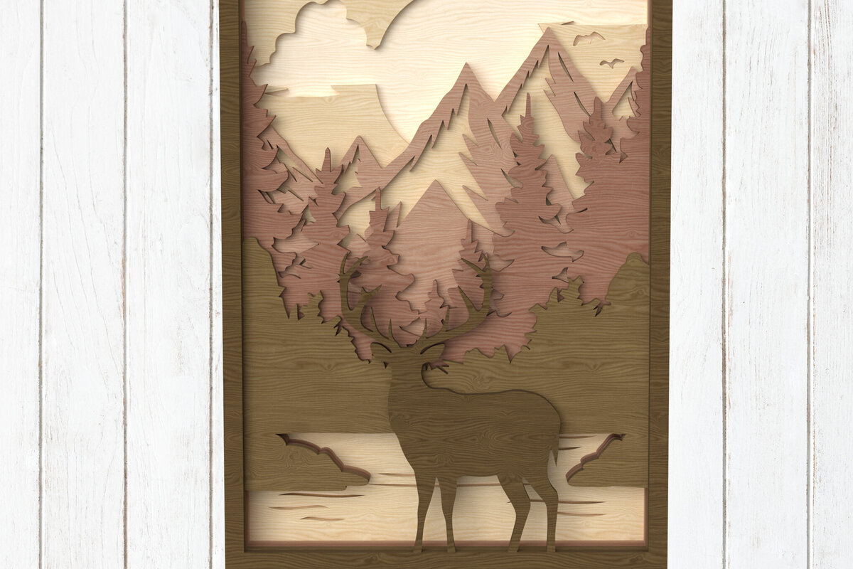 Intra απο ξύλο plywood  Χρώμα wenge 3mm-4mm πάχος - Deer Mountain Layered Art Δίασταση 6x6 cm INTRAFABR-112519519