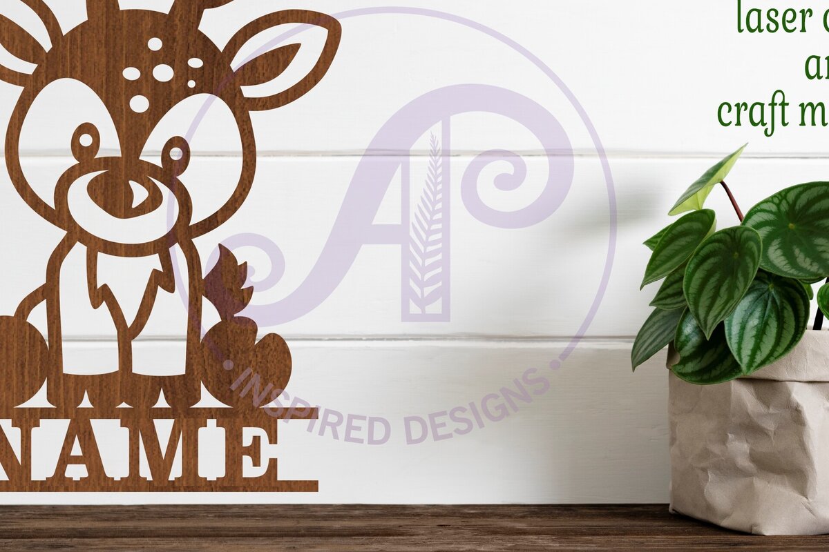 Intra απο ξύλο plywood  Χρώμα wenge 3mm-4mm πάχος - Πρότυπο κοπής με λέιζερ Name Deer Δίασταση 30x20 cm INTRAFABR-122671153