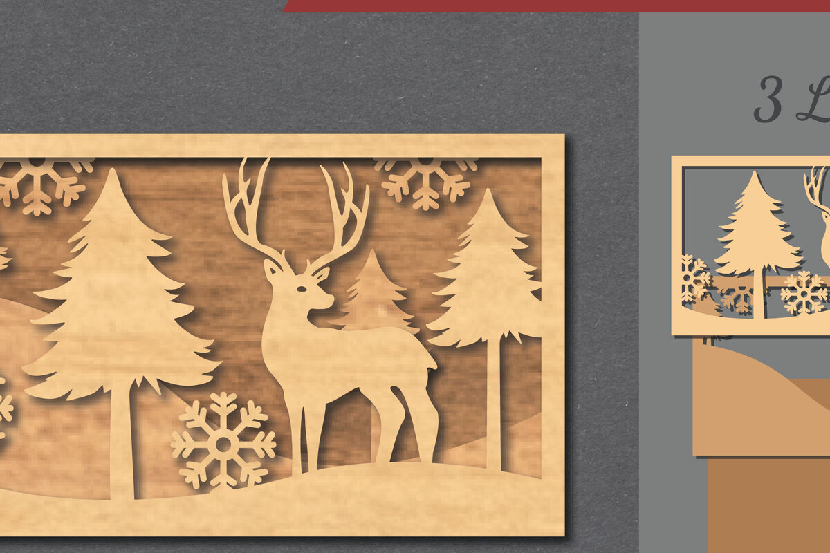 Intra απο ξύλο plywood  Χρώμα wenge 3mm-4mm πάχος - Deer Scene Decor Home 1 Δίασταση 20x20 cm INTRAFABR-122671357