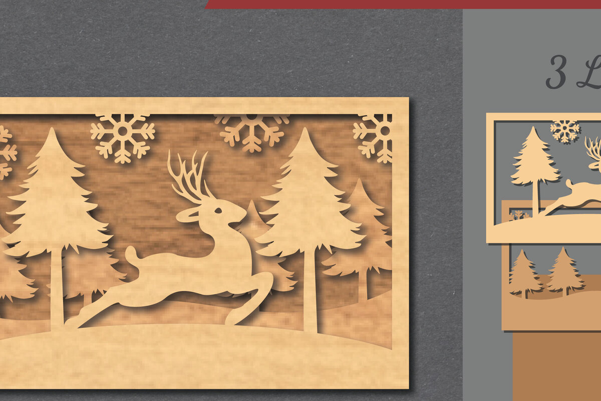 Intra απο ξύλο plywood  Χρώμα wenge 3mm-4mm πάχος - Deer Scene Decor Home 2 Δίασταση 20x20 cm INTRAFABR-122451455