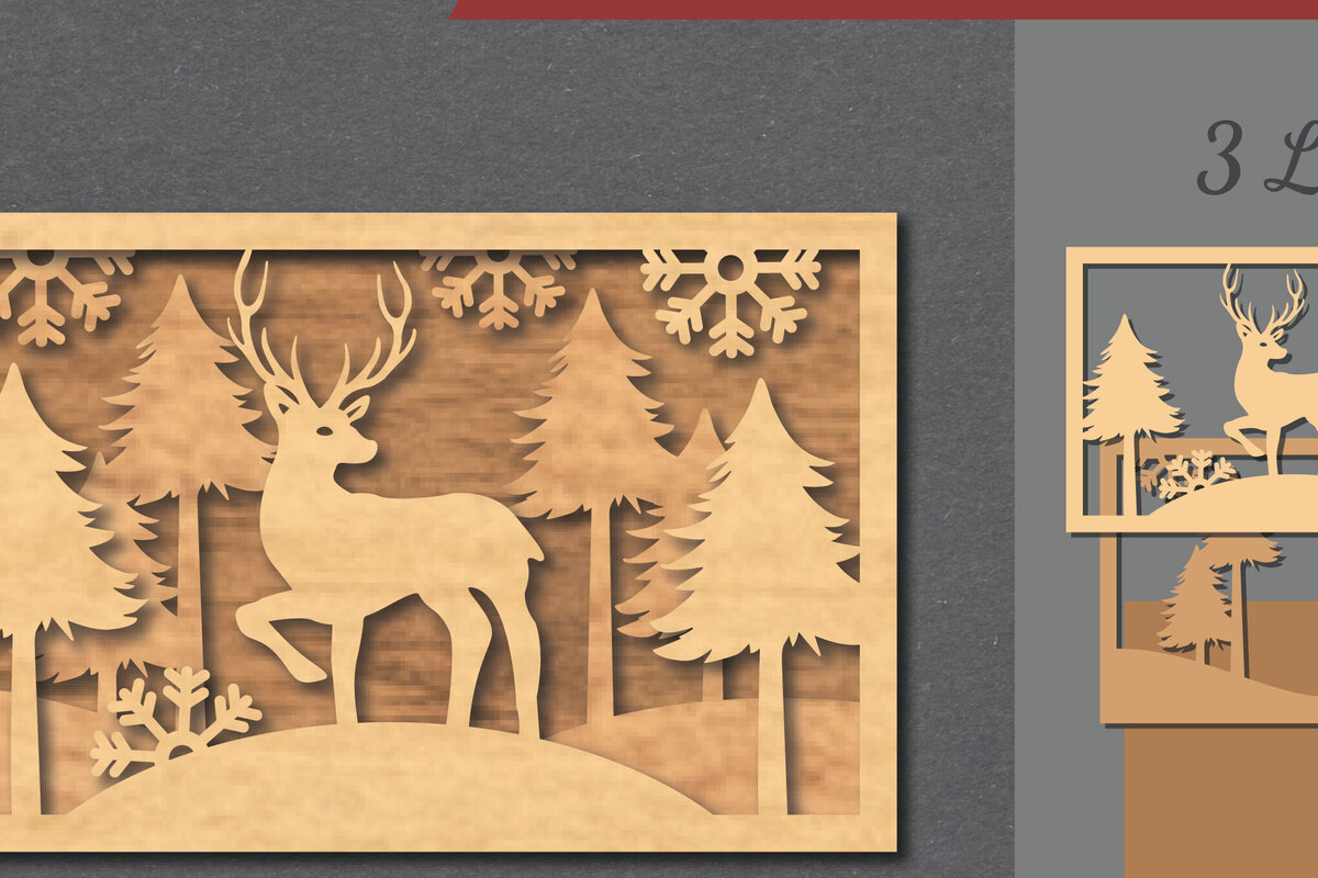 Intra απο ξύλο plywood  Χρώμα wenge 3mm-4mm πάχος - Deer Scene Decor Home 4 Δίασταση 20x20 cm INTRAFABR-31838108