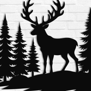Intra απο ξύλο plywood  Χρώμα wenge 3mm-4mm πάχος - Deer Scene Metal Wall Art , Αρχεία DXF Δίασταση 30x40 cm INTRAFABR-86051771 - Image 1