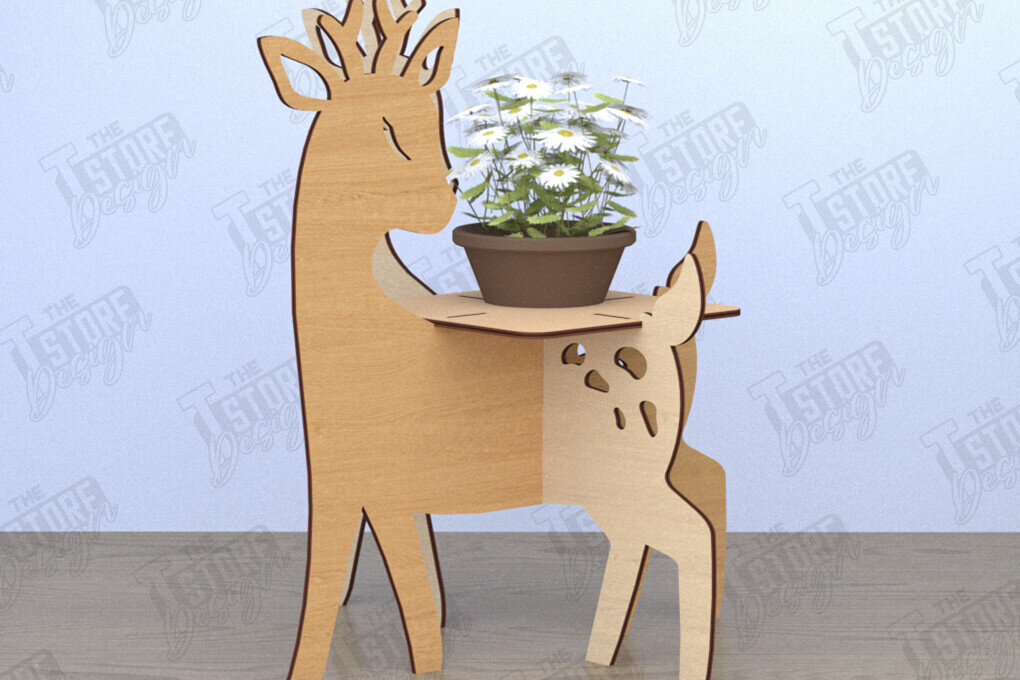 Intra απο ξύλο plywood  Χρώμα wenge 3mm-4mm πάχος - Στάση γλάστρας σε σχήμα ελαφιού | CNC Δίασταση 30x20 cm INTRAFABR-86549067