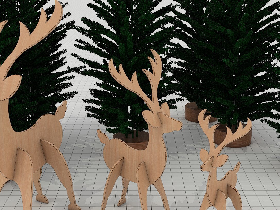 Intra απο ξύλο plywood  Χρώμα wenge 3mm-4mm πάχος - Ελάφια Χριστουγεννιάτικη διακόσμηση διαφορετικών μεγεθών Δίασταση 30x20 cm INTRAFABR-88204751