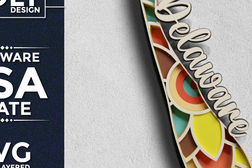 Intra απο ξύλο plywood  Χρώμα wenge 3mm-4mm πάχος - Delaware USA State 3d Paper Cut Δίασταση 30x20 cm INTRAFABR-114061367