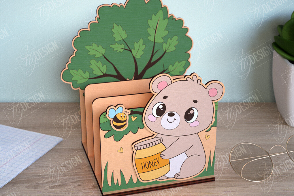 Intra απο ξύλο plywood  Χρώμα wenge 3mm-4mm πάχος - Οργανωτής γραφείου | Αρκούδα | CNC Δίασταση 30x20 cm INTRAFABR-97783274