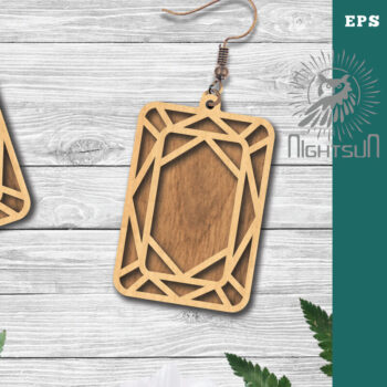 Intra απο ξύλο plywood  Χρώμα wenge 3mm-4mm πάχος - Σκουλαρίκια κοπής με λέιζερ με διαμάντια 8 Δίασταση 3x3 cm INTRAFABR-110258980 - Image 1