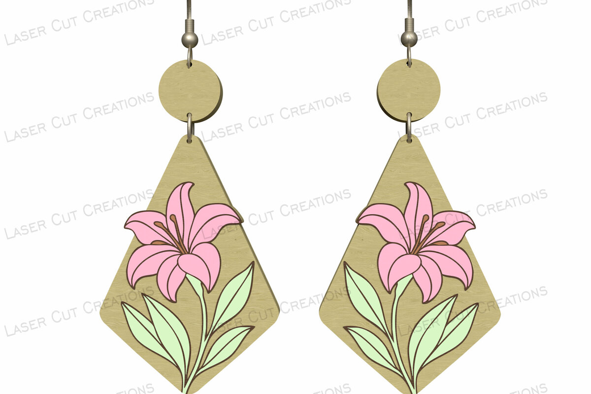 Intra απο ξύλο plywood  Χρώμα wenge 3mm-4mm πάχος - Σκουλαρίκια Diamond Lily Flower Δίασταση 3x3 cm INTRAFABR-111552569