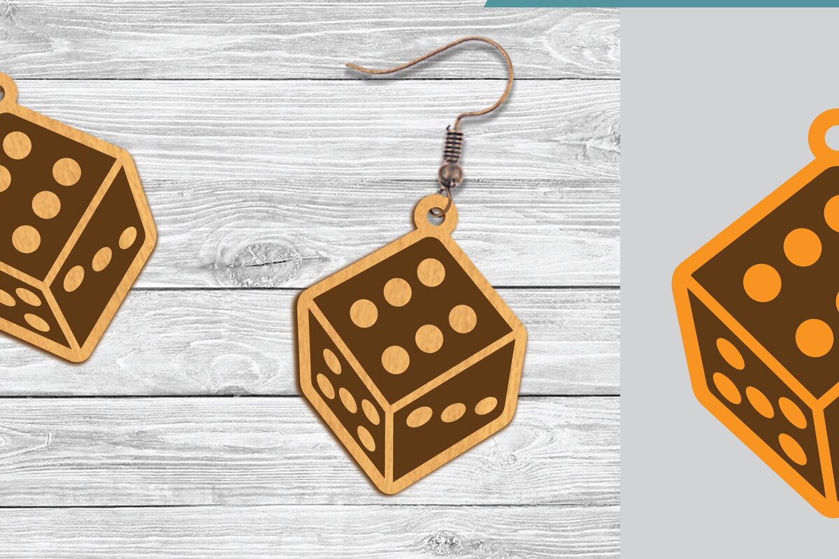 Intra απο ξύλο plywood  Χρώμα wenge 3mm-4mm πάχος - Σκουλαρίκια με λέιζερ με ζάρια Δίασταση 3x3 cm INTRAFABR-44667130