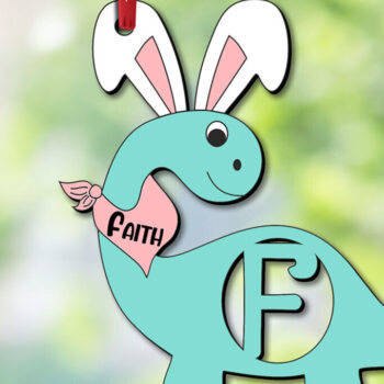 Intra απο ξύλο plywood  Χρώμα wenge 3mm-4mm πάχος - Dino Letter F Πασχαλινό καλάθι Όνομα Ετικέτα Δίασταση 6x6 cm INTRAFABR-85703932 - Image 1