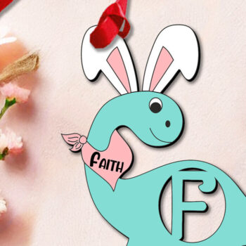 Intra απο ξύλο plywood  Χρώμα wenge 3mm-4mm πάχος - Dino Letter F Πασχαλινό καλάθι Όνομα Ετικέτα Δίασταση 6x6 cm INTRAFABR-85703932 - Image 3