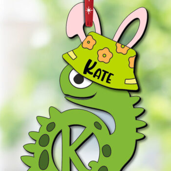 Intra απο ξύλο plywood  Χρώμα wenge 3mm-4mm πάχος - Dino Letter K Πασχαλινό Καλάθι Όνομα Ετικέτα Δίασταση 6x6 cm INTRAFABR-85704088 - Image 1