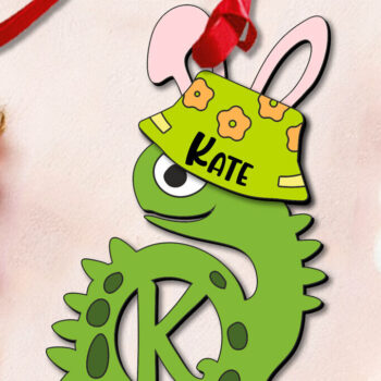 Intra απο ξύλο plywood  Χρώμα wenge 3mm-4mm πάχος - Dino Letter K Πασχαλινό Καλάθι Όνομα Ετικέτα Δίασταση 6x6 cm INTRAFABR-85704088 - Image 2