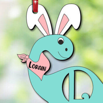 Intra απο ξύλο plywood  Χρώμα wenge 3mm-4mm πάχος - Dino Letter L Πασχαλινό καλάθι Ετικέτα ονόματος Δίασταση 6x6 cm INTRAFABR-85704164 - Image 2