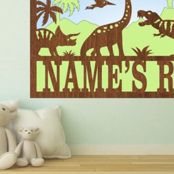 Intra απο ξύλο plywood  Χρώμα wenge 3mm-4mm πάχος - Dino Scene 3 Layer Name Sign Δίασταση 30x20 cm INTRAFABR-124513036 - Image 1