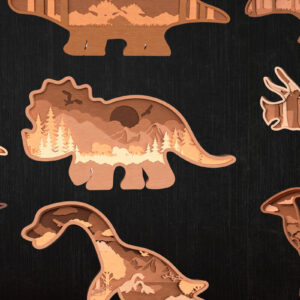 Intra απο ξύλο plywood  Χρώμα wenge 3mm-4mm πάχος - Πακέτο 3D Layered Dinosaur Δίασταση 6x6 cm INTRAFABR-90039560