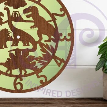 Intra απο ξύλο plywood Χρώμα wenge 3mm-4mm πάχος - Ρολόι τοίχου με ζώο δεινόσαυρος με λέιζερ Δίασταση 30x20 cm INTRAFABR-90040051 - Image 2