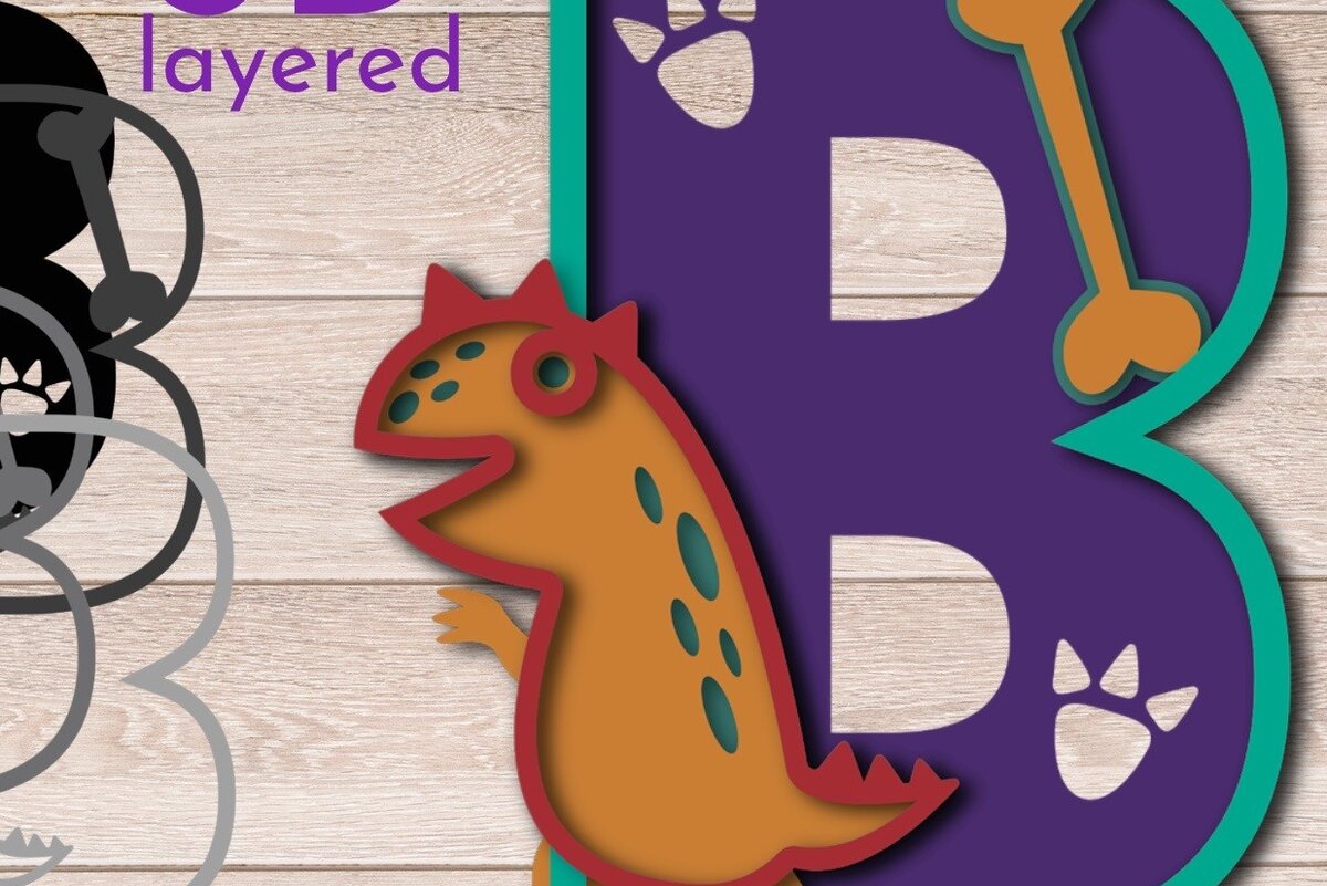 Intra απο ξύλο plywood  Χρώμα wenge 3mm-4mm πάχος - Αλφάβητο γενεθλίων δεινοσαύρων Γράμμα Β Δίασταση 20x20 cm INTRAFABR-90040110