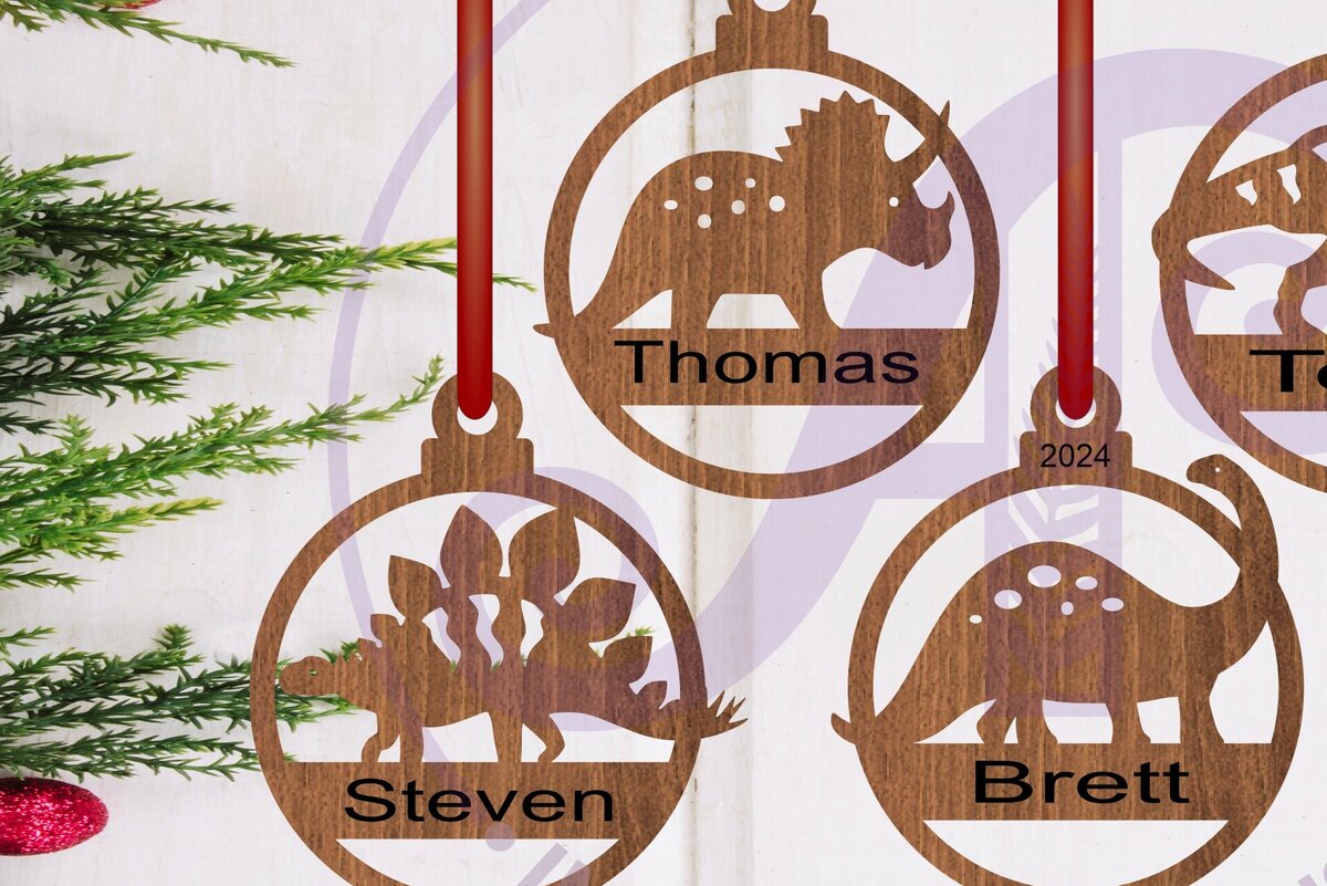 Intra απο ξύλο plywood  Χρώμα wenge 3mm-4mm πάχος - Χριστουγεννιάτικο Στολίδι Δεινόσαυρος Laser Δίασταση 6x6 cm INTRAFABR-72027480