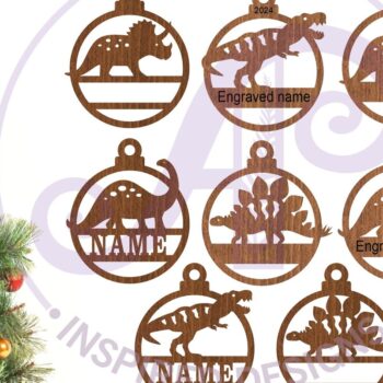 Intra απο ξύλο plywood  Χρώμα wenge 3mm-4mm πάχος - Χριστουγεννιάτικο Στολίδι Δεινόσαυρος Laser Δίασταση 6x6 cm INTRAFABR-72027480 - Image 2