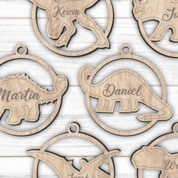 Intra απο ξύλο plywood  Χρώμα wenge 3mm-4mm πάχος - Χριστουγεννιάτικο στολίδι δεινοσαύρων Laser Δίασταση 4x4 cm INTRAFABR-72020404 - Image 1