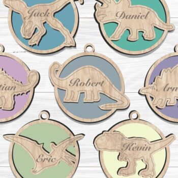 Intra απο ξύλο plywood  Χρώμα wenge 3mm-4mm πάχος - Χριστουγεννιάτικο στολίδι δεινοσαύρων Laser Δίασταση 4x4 cm INTRAFABR-72020404 - Image 3