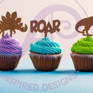 Intra απο ξύλο plywood  Χρώμα wenge 3mm-4mm πάχος - Dinosaur Cupcake Toppers, 6 Σχέδια Δίασταση 30x20 cm INTRAFABR-72020626