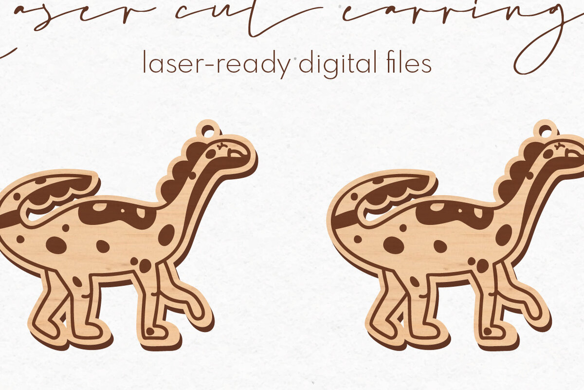 Intra απο ξύλο plywood  Χρώμα wenge 3mm-4mm πάχος - κοπής με λέιζερ σκουλαρίκια Dinosaur Δίασταση 3x3 cm INTRAFABR-85167427