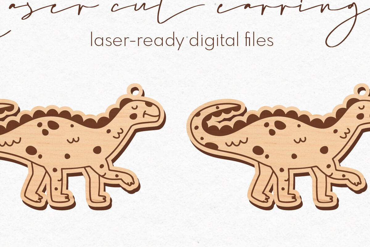 Intra απο ξύλο plywood  Χρώμα wenge 3mm-4mm πάχος - κοπής με λέιζερ σκουλαρίκια Dinosaur Δίασταση 3x3 cm INTRAFABR-96500345