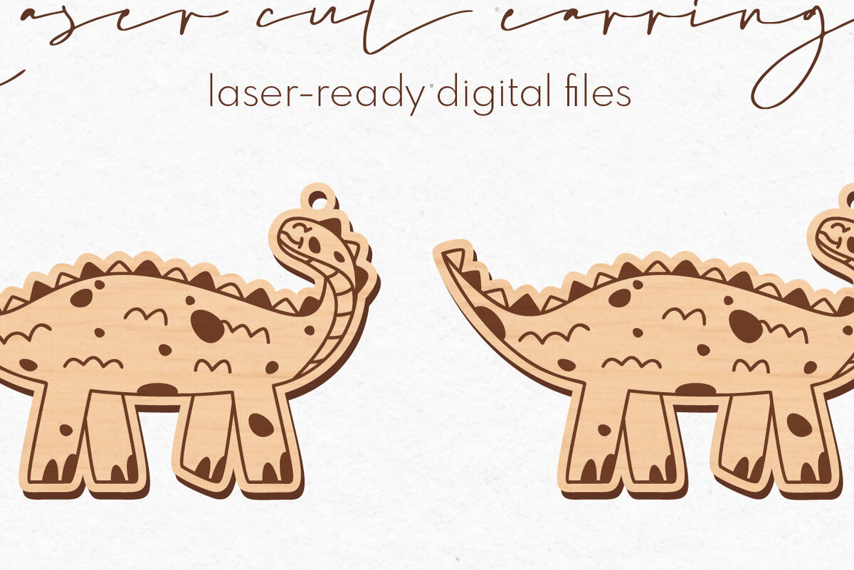 Intra απο ξύλο plywood  Χρώμα wenge 3mm-4mm πάχος - κοπής με λέιζερ σκουλαρίκια Dinosaur Δίασταση 3x3 cm INTRAFABR-96500308