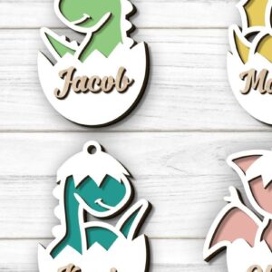 Intra απο ξύλο plywood  Χρώμα wenge 3mm-4mm πάχος - Δεινόσαυρος Πασχαλινό δώρο Ετικέτες , Laser Δίασταση 15x15 cm INTRAFABR-50898723