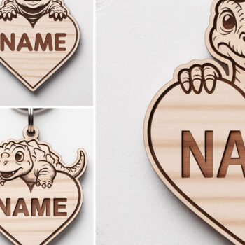 Intra απο ξύλο plywood  Χρώμα wenge 3mm-4mm πάχος - Μπρελόκ Όνομα Καρδιάς Δεινοσαύρου Δίασταση 4x4 cm INTRAFABR-77361363 - Image 1