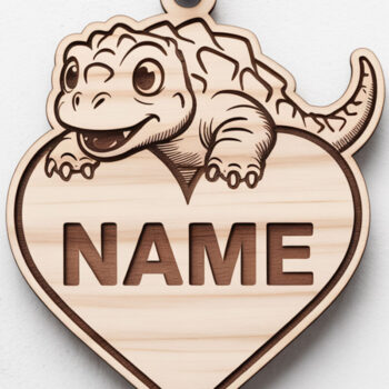 Intra απο ξύλο plywood  Χρώμα wenge 3mm-4mm πάχος - Μπρελόκ Όνομα Καρδιάς Δεινοσαύρου Δίασταση 4x4 cm INTRAFABR-77361363 - Image 3